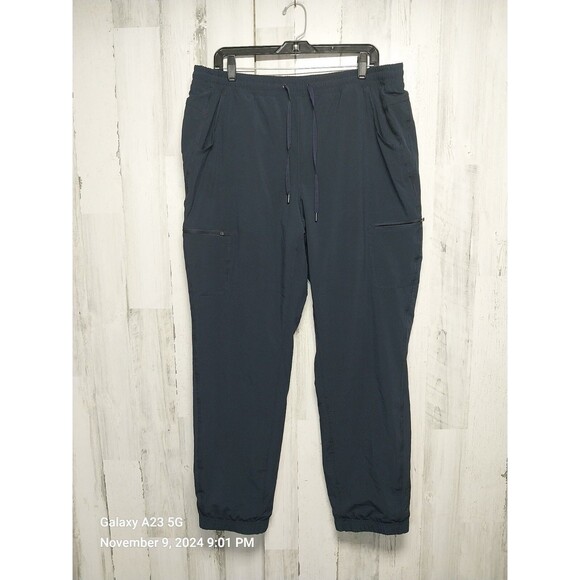 Eddie Bauer Fleece Lined Pants Women's 16 Navy Blue Windbreaker Pull On Casual - Picture 1 of 8